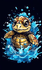 Exquisite image showcasing serene turtle gliding through crystal-clear blue waters of ocean. For fashion, clothing design, animal themed clothing advertising, Tshirt design.