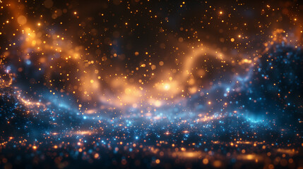 Universal and galaxy with lights. blue, gold and black in the air. de focused. banner. - obrazy, fototapety, plakaty
