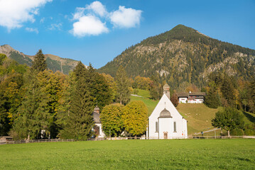 chapel Lorettokapelle near Oberstdorf, allgau landscape in autumn