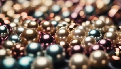 Pink, golden and blue pearls close up, ai  - obrazy, fototapety, plakaty
