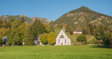 pilgrimage chapel Lorettokapelle near Oberstdorf, allgau landscape in autumn