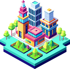 Isometric urban megalopolis top view of the city infrastructure town,