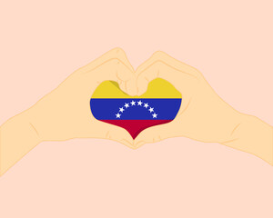 Venezuela flag with two hands heart shape, express love or affection concept