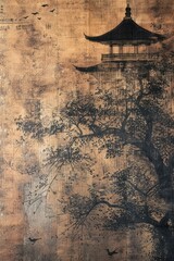 classic Chinese aesthetic painting with rough texture, architectural art, gardens, and traditional culture are prominently featured.