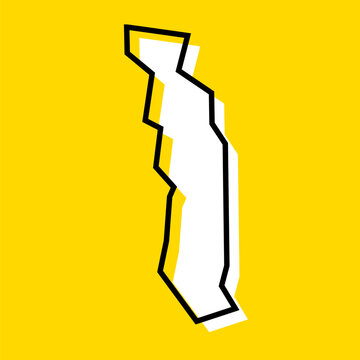 recommend clip art: Togo country simplified map. White silhouette with thick black contour on yellow background. Simple vector icon