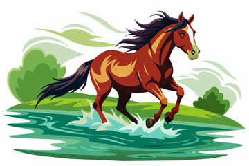Obraz na płótnie Canvas a mustang horse is running along the stream fu 