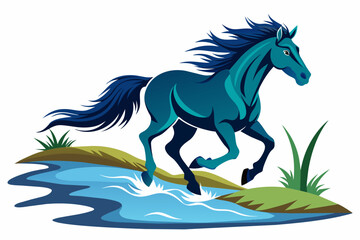 Obraz na płótnie Canvas a mustang horse is running along the stream fu 