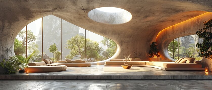 Concrete floor in an abstract futuristic architecture rendered in 3D.