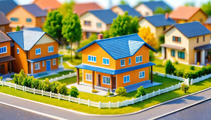 photo of miniature scene small model modern house village , generative AI
