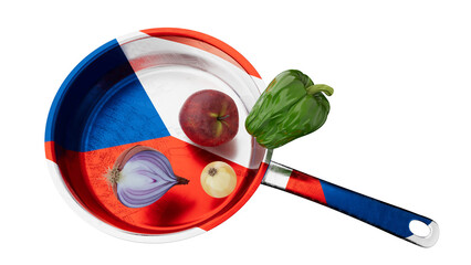 Czech Flag Design on Cooking Pan with Fresh Ingredients Over Black - 766395183