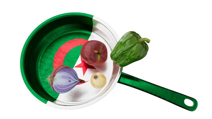 Algerian Flag Inspired Pan with Fresh Food Ingredients on Black - 766395189
