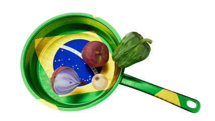Brazilian Flag Design on Green Frying Pan with Seasonal Produce - 766395191