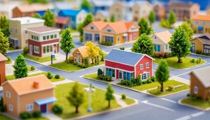Obraz na płótnie Canvas photo of miniature scene small model modern house village , generative AI