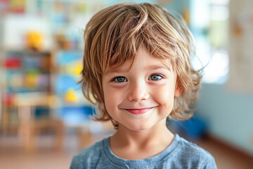 Preschooler boy, smiling child immersed in hands-on learning and creative exploration. - Powered by Adobe