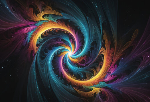 a fractal portal swirling with galactic colors, abstract shape isolated on a transparent background colorful background