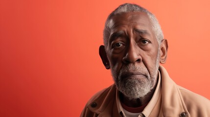 Despondent Retired Black Man on Red Background
