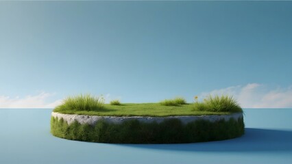 Grass 3D ground land green field earth garden soil isolated background section. Podium grass ground render illustration platform cross cut plant 3D. Environment rock surface terrain mud.