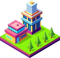 Isometric urban megalopolis top view of the city infrastructure town