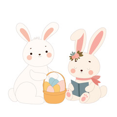 Happy Easter Rabbit Icon. Cute Easter Bunny Mascot. Traditional Spring Holiday Decoration Rabbit Funny Character Symbol Illustration Art.	
