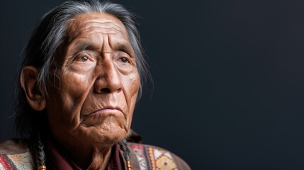 Senior Indigenous Man Expressing Sadness with Copy Space