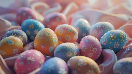 Fototapeta premium Colorful easter eggs with artistic patterns nestled in soft fabric