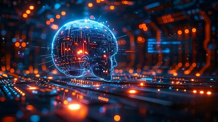 Obraz premium A cybernetic brain implant, connecting the network information