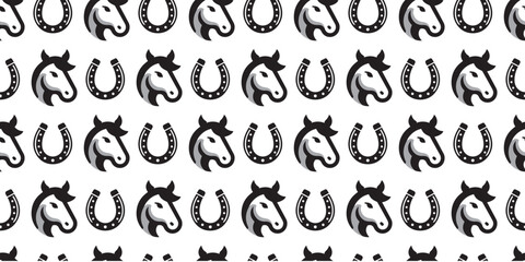 Country style horse and horseshoe background. Seamless pattern. Vector.カントリースタイルの馬と蹄鉄パターン - 766397946