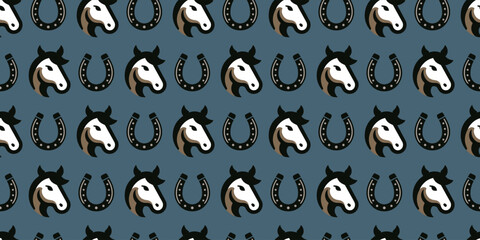 Country style horse and horseshoe background. Seamless pattern. Vector.カントリースタイルの馬と蹄鉄パターン - 766397964