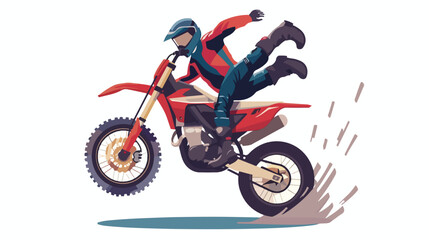 Man Performing stunt on Motorcycle flat vector isolat