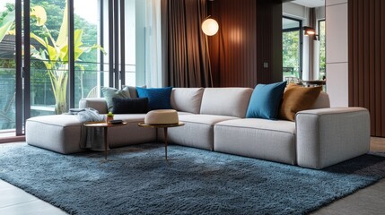 Living room interior for modern home soft sofa on carpet