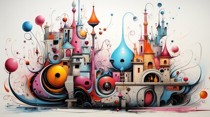 Ethereal Architectural Wonderland:An Imaginative Digital Landscape of Vibrant Shapes and Fluid Structures