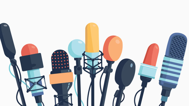 Microphones At Press Conference flat vector isolated