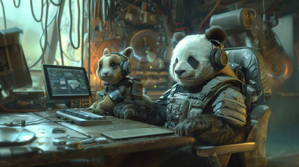 Unexpected Companions: Panda and Hamster Share a Computer