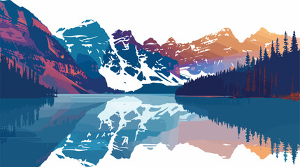 Moraine Lake at Banff National Park flat vector isola - obrazy, fototapety, plakaty