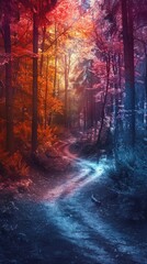 Divergent paths in mystic forest, surreal colors, decision concept, for personal development books --ar 9:16 Job ID: 861f6bbb-52c7-4098-bdfa-b7e65ef58a87