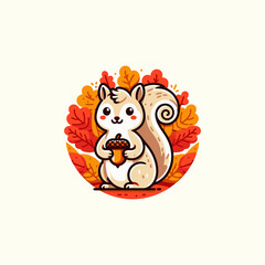Cute squirrel holding acorn in vector art