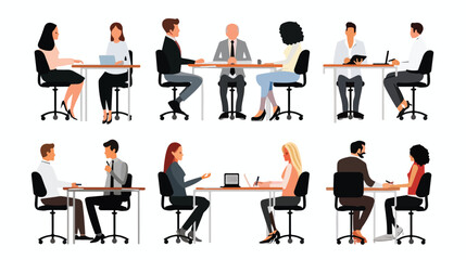 Office Meeting Flat Icons flat vector isolated on white