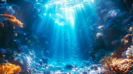 Fototapeta na wymiar Surreal underwater tableau of bioluminescent the depths