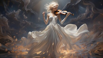 Enchanting Violinist Captivates in Ethereal Storm-Swept Symphony