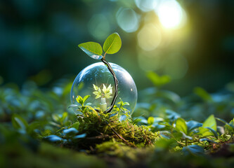 森と電球・持続可能な未来の象徴