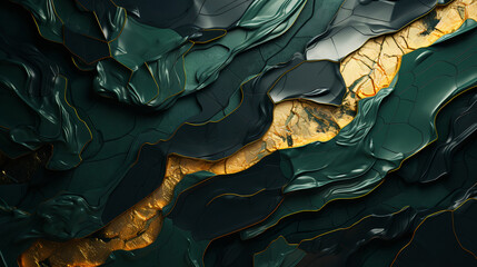 Golden Horizons: green and gold wallpaper, green background, generative art - obrazy, fototapety, plakaty