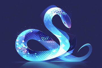 幻想的に青く光るデジタル風のヘビのイラスト - obrazy, fototapety, plakaty