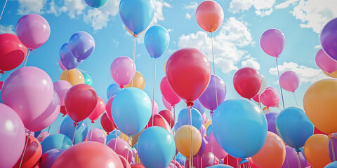 Colorful balloons floating in the sky .

