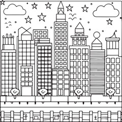 Fototapeta premium Urban and city coloring pages. Urban and city outline vector