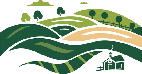 Farmhouse concept logo. Farm landscape template. Label for natural farm products