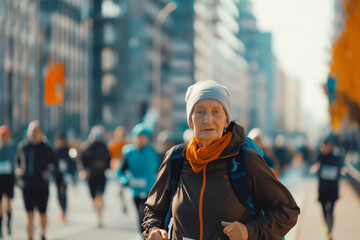 A pensioner participating in a city marathon, proving that age is just a number