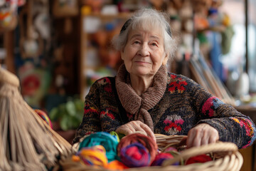 A pensioner participates in an online handicraft exhibition