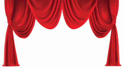 Red Stage Curtain flat vector isolated on white background - obrazy, fototapety, plakaty