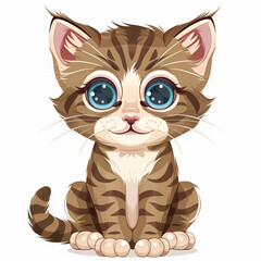 Front view portrait in cartoon style of a cute kitten