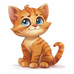 Front view portrait in cartoon style of a cute kitten